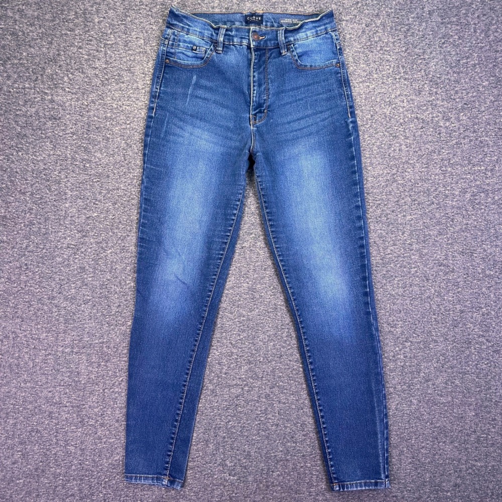 Curve Appeal Essential Skinny Jeans Womens 27x27.5 Blue High Rise Casual Denim
